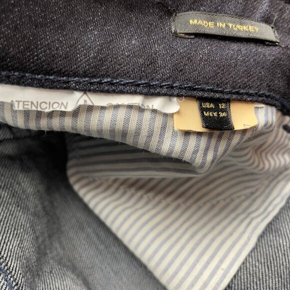 Massimo Dutti Flared Fit Mid Rise Turnover Dark Blue Jeans Size 12 - Picture 3 of 6